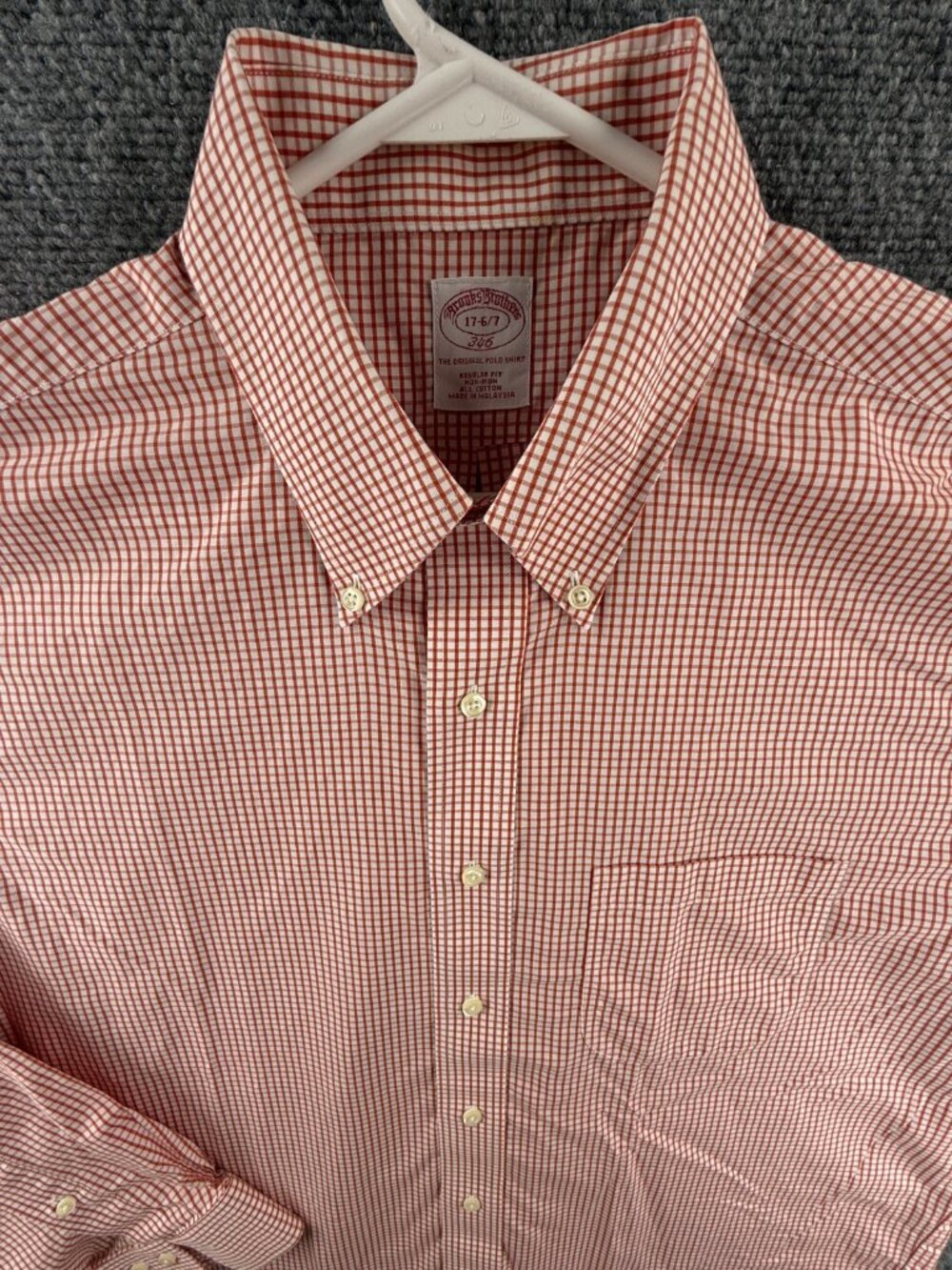 Brooks Brothers Check Cotton Button-Down Non-Iron 17 6/7 Red Long Sleeve Pocket